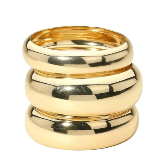 Stackable 3 Piece Bangle Bracelet Set Gold Chunky Cuff Slip-On Wide Width - Picture 1 of 3